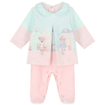 Baby Girls Pink & Blue Mouse Babygrow